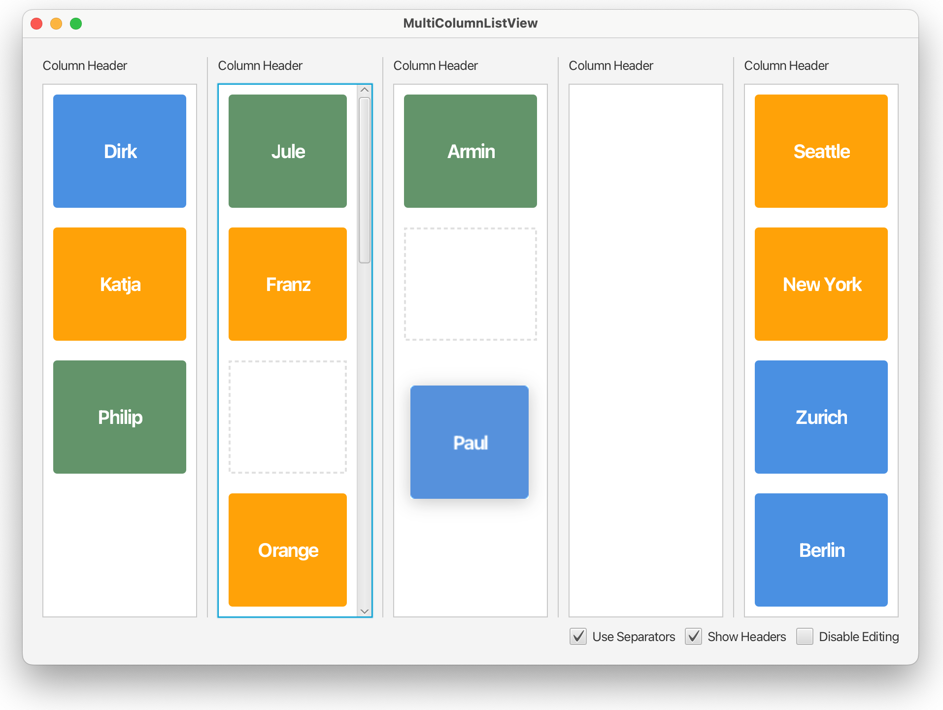 MultiColumnListView screenshot